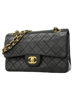 Chanel Shoulder Bag Quilted Lambskin Black Gold